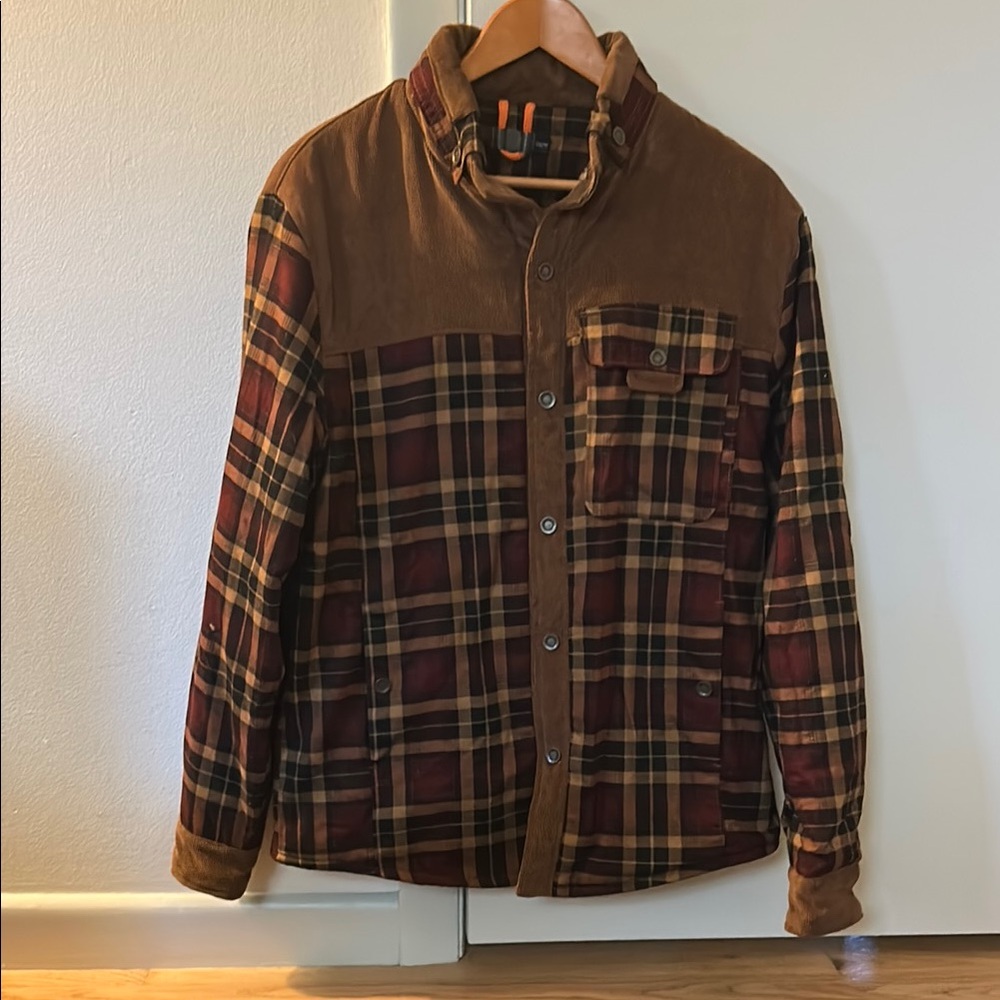 Brown and Red Lightweight Plaid Shirt Jacket